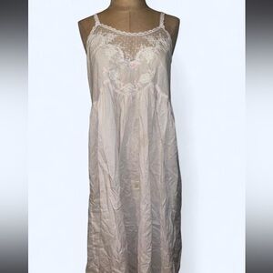 White Vintage Slip Dress with Lace and Floral embroidery Coquette Cottagecore